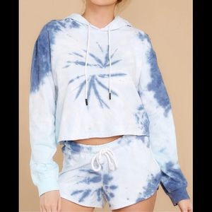 Tie Dye Navy Blue Spiral Cropped Hoodie Sweatshirt